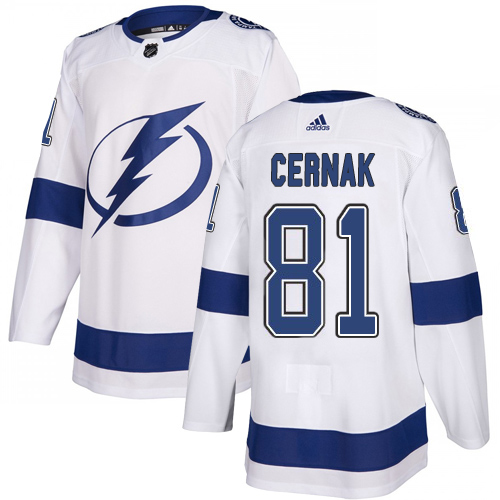 Adidas Tampa Bay Lightning 81 Erik Cernak White Road Authentic Youth Stitched NHL Jersey